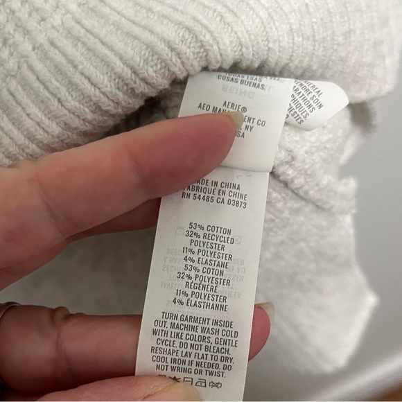 AERIE Cozy Waffle Knit Popover Sweater Light Heather Gray Size Medium - Picture 4 of 7